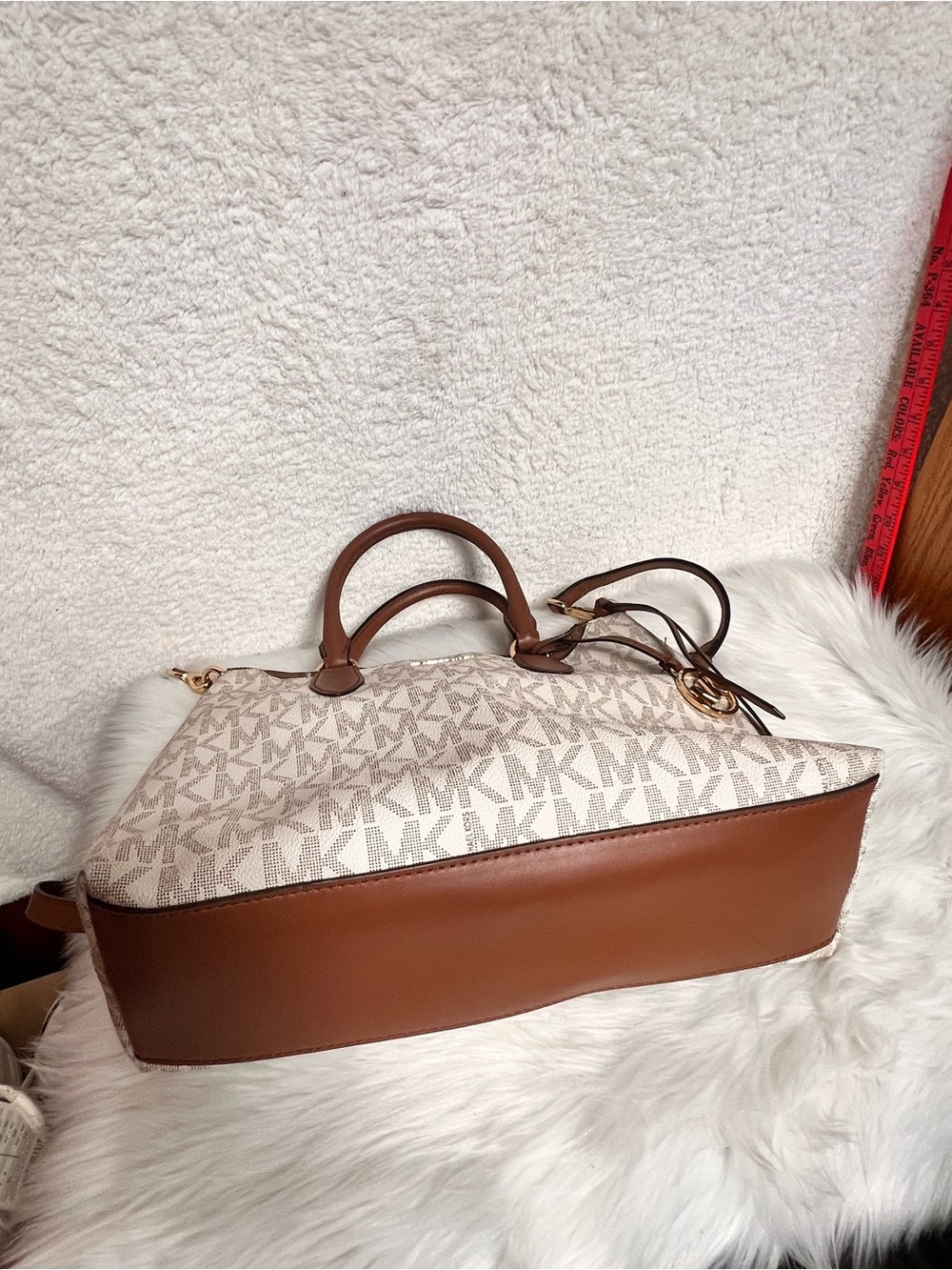Michael Kors Cream and Brown Signature Satchel with Shoulder Strap - Picture 4 of 9